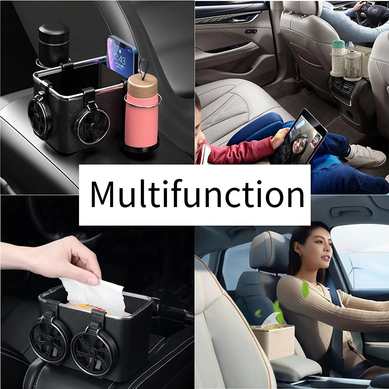 Car Armrest Storage Box with Cup Holder