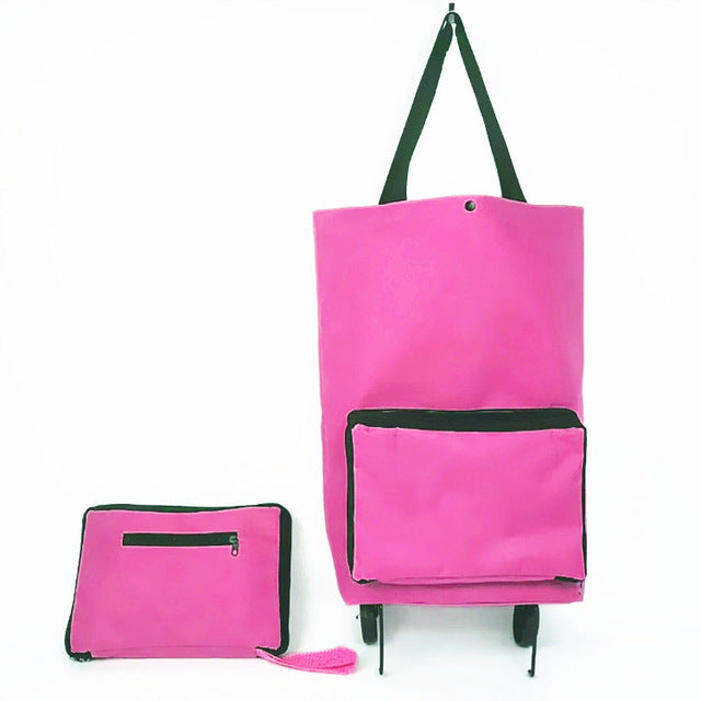 Foldable Shopping Cart Trolley Bag with Wheels in Rose color
