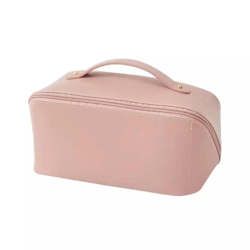 Large Capacity Foldable Travel Cosmetic Bag in pink color