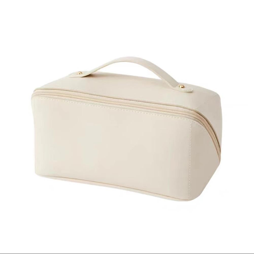 Large Capacity Foldable Travel Cosmetic Bag in off white color