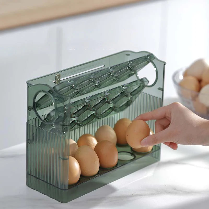 2023 New Egg Holder For Refrigerator, Automatically Rolling Egg Storage  Container, 2 Tier Plastic Egg Holder Space Saving Egg Tray For Refrigerator  or