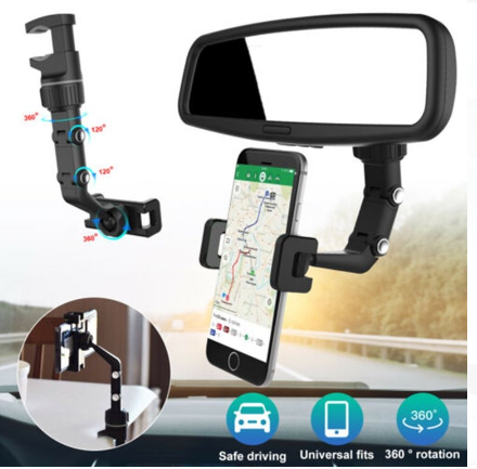 360° Adjustable Vehicle Mirror Mobile Phone Holder