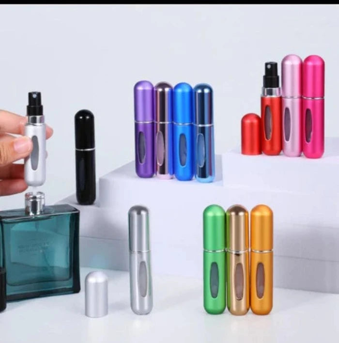A hand holding a bottle of mini perfume refill bottle