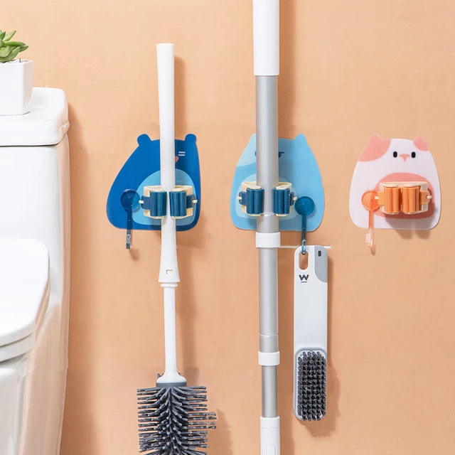 A wall-mounted toilet brush and holder, featuring a convenient Wall Mount Mop Holder for easy storage and accessibility