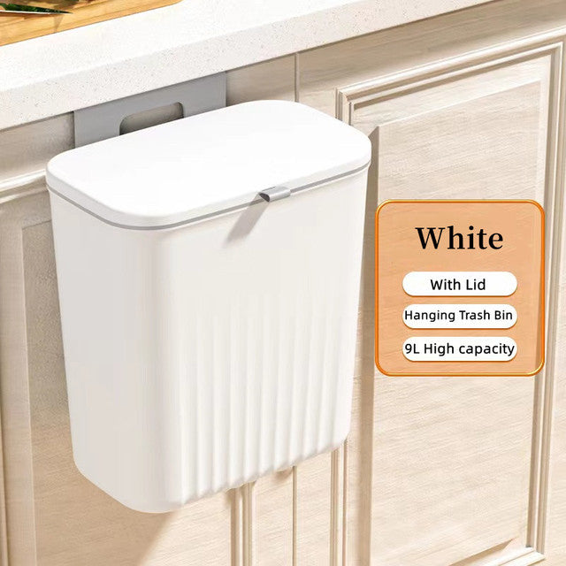 9L Trash Can Wall Mounted Hanging Bin for Kitchen Cabinet Door With Lid