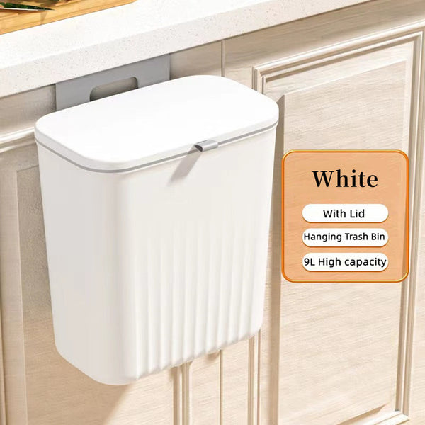 9L Trash Can Wall Mounted Hanging Bin for Kitchen Cabinet Door With Li