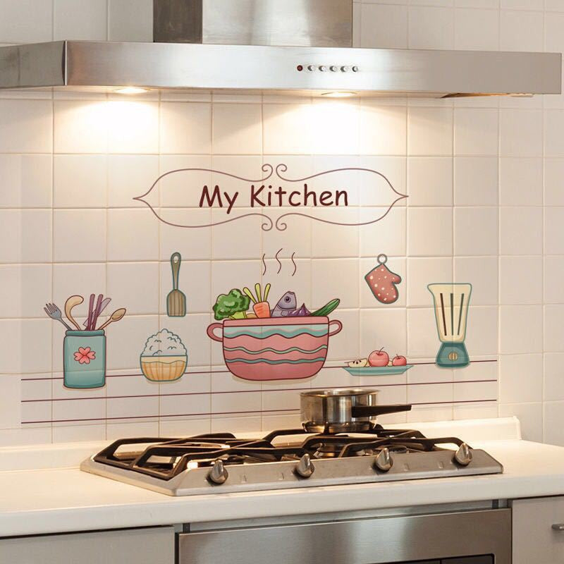 Oil-Proof Kitchen Wall Sticker, Transparent Waterproof, High-Temperature Resistant Wallpaper installed on kitchen wall
