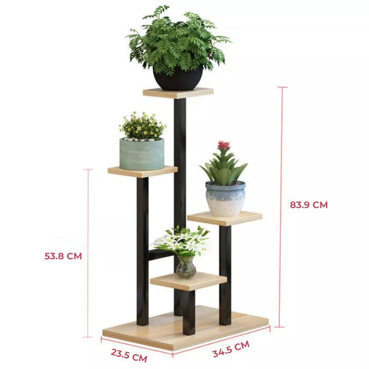 Showcasing and displaying the size of 4-Layer Indoor Plant Stand with plants 