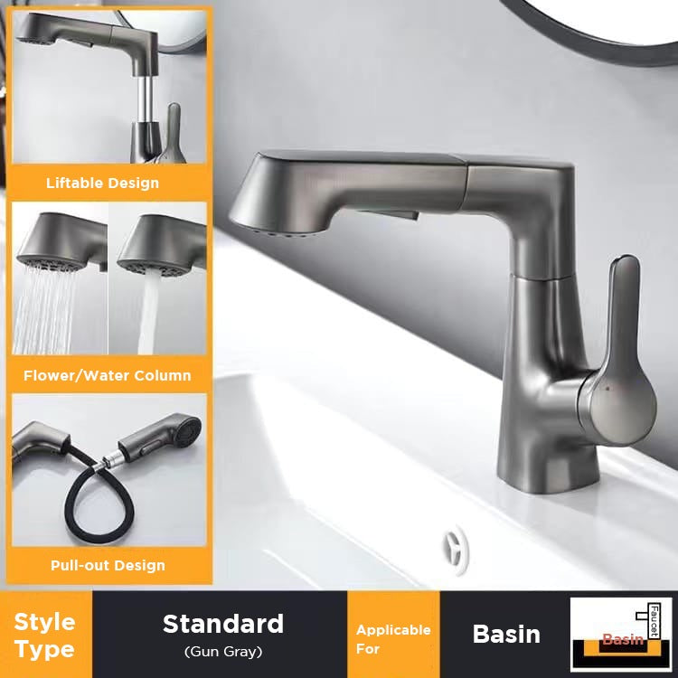 Wash Basin Faucet Modern Bathroom Pull Out Mixer Tap Set