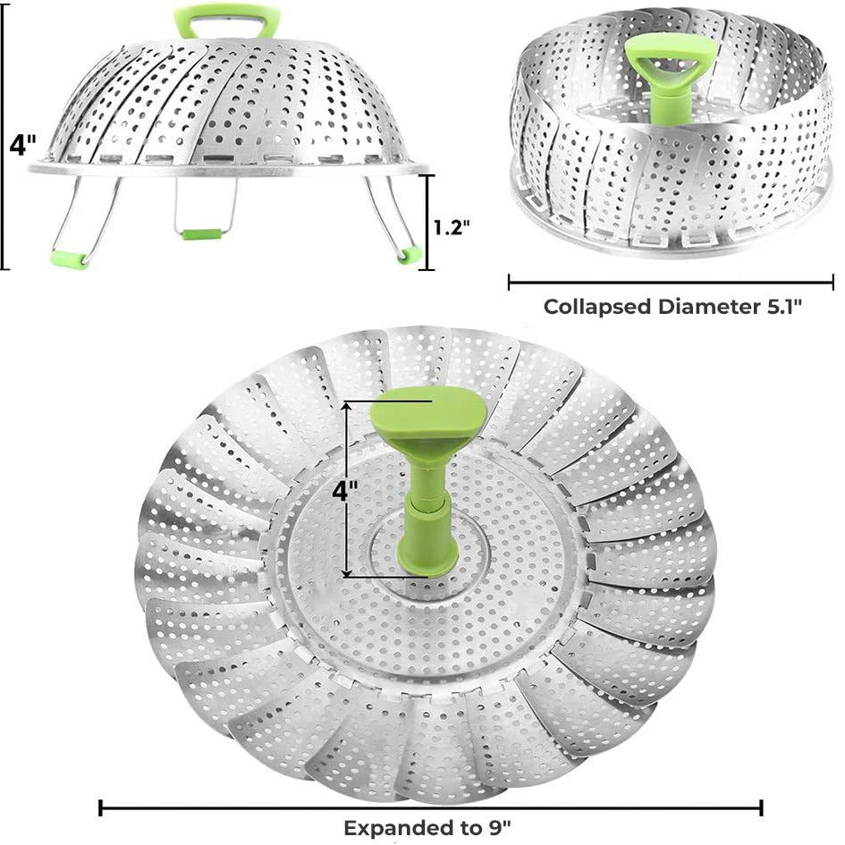 Stainless Steel Foldable Vegetable Steamer Basket with its size