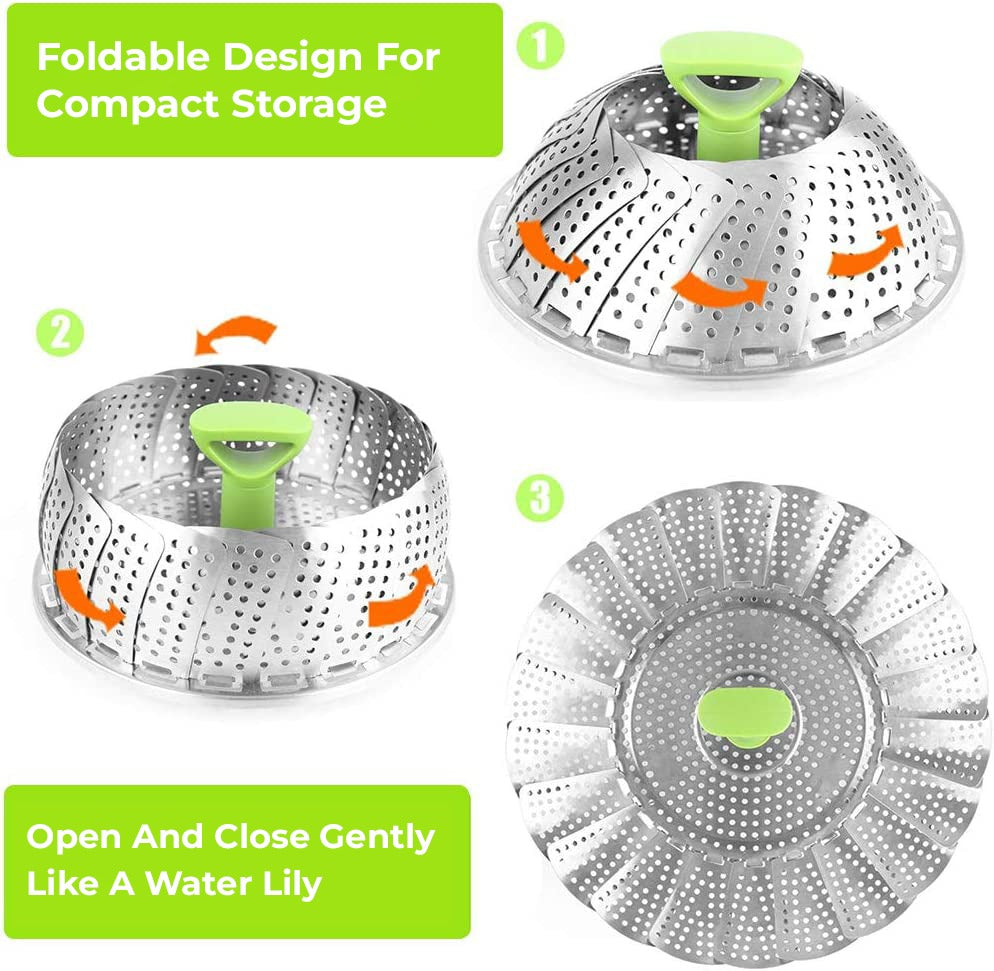 Stainless Steel Foldable Vegetable Steamer Basket with a foldable design