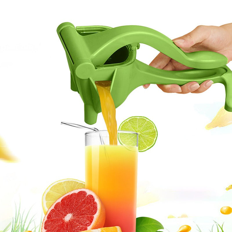 Someone making with the help of a manual juicer, handheld, non-electric lemon squeezer