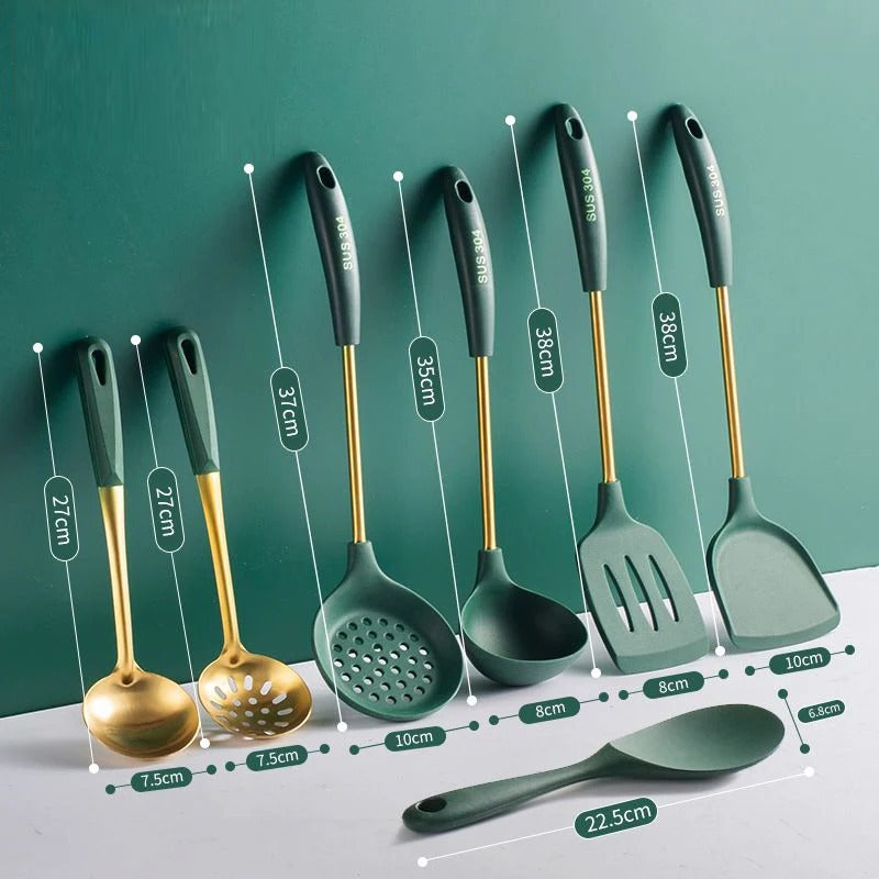 Different sides of Stainless Steel Silicone Non-Stick Kitchenware Set