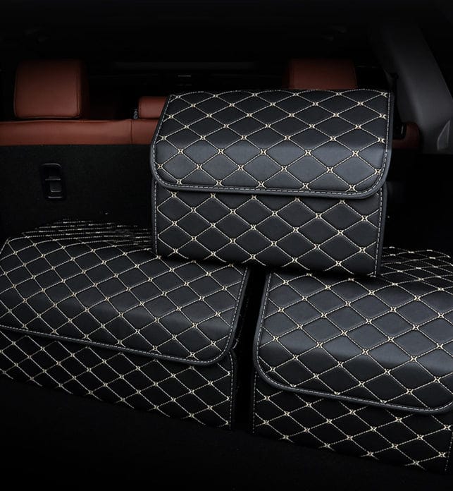 The Trunk Of A Car Features A Stylish Car Trunk Folding Leather Organizer Storage Box