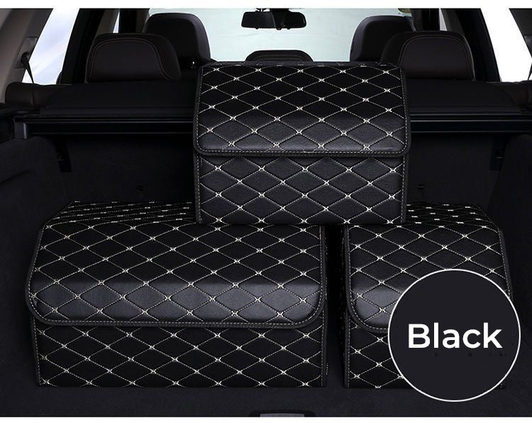 The Trunk Of A Car Features A Stylish Car Trunk Folding Leather Organizer Storage Box