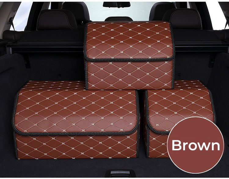 Car Trunk Folding Leather Organizer Storage  in brown color
