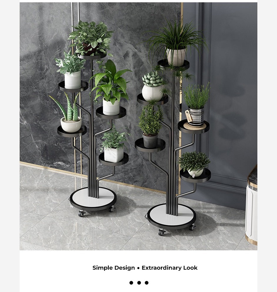 Image displaying the design and look of Two Black color Indoor Plant Stands placed in a room along with plants