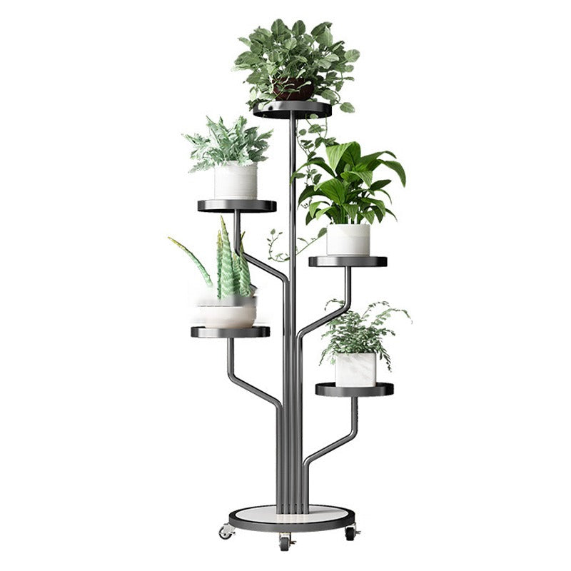 5 Layer Indoor Plant Stand with Movable Wheel in Black color 