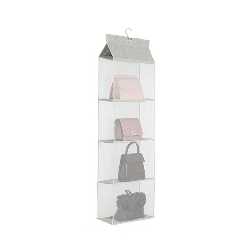 A Multi Layer Hanging Handbag Wardrobe Organizer With Bags On It