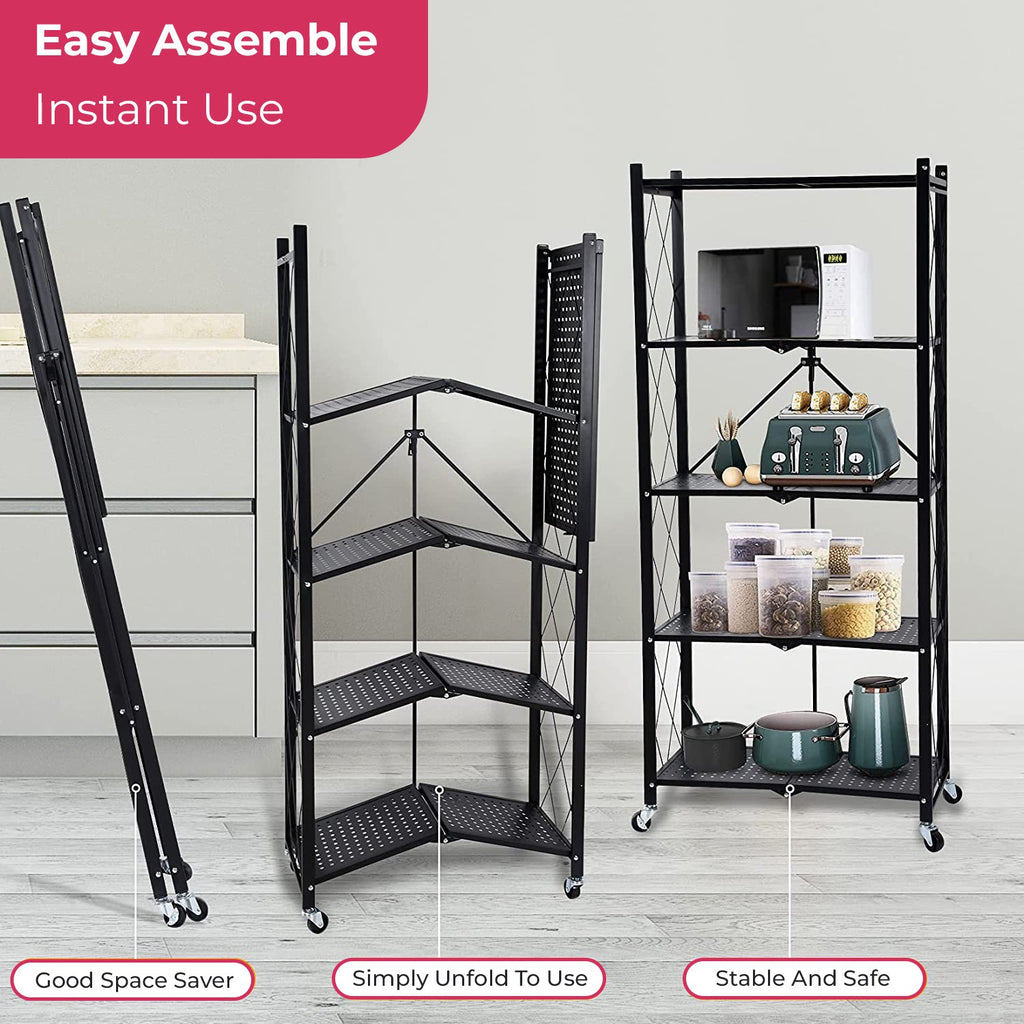 Multi Tier Foldable Storage Rack with Movable Wheel Multi Tier Foldable Storage Rack with Movable Wheel