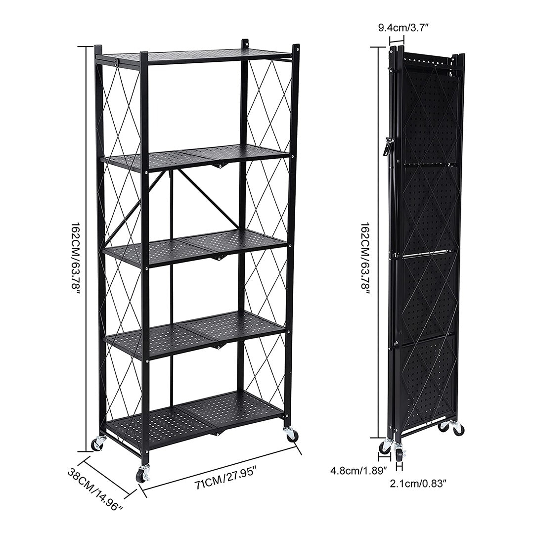 Multi Tier Foldable Storage Rack with Movable Wheel with its size