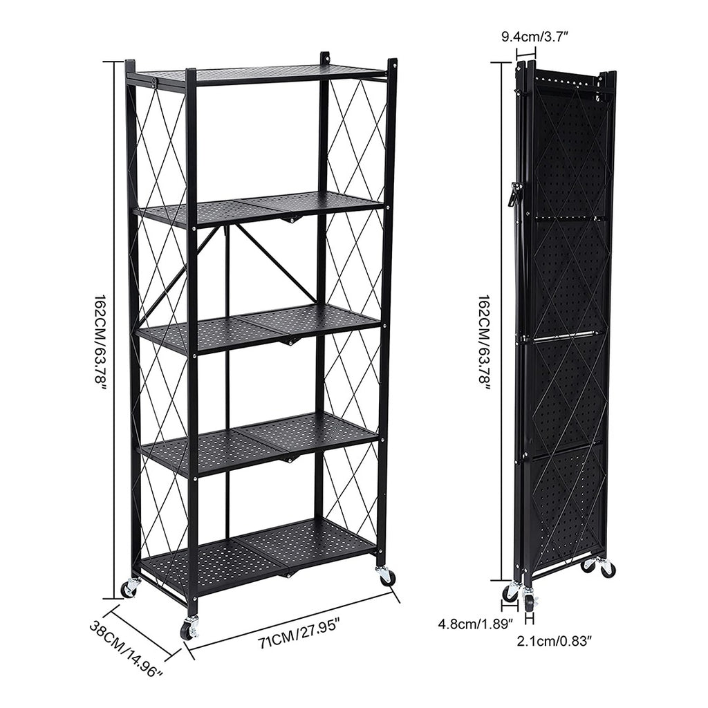 Multi Tier Foldable Storage Rack with Movable Wheel