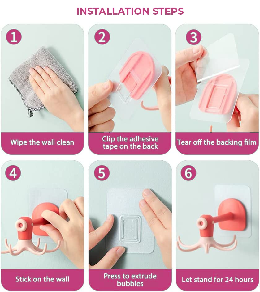 Instalation steps of 360° Rotatable Punch-Free Wall Mount