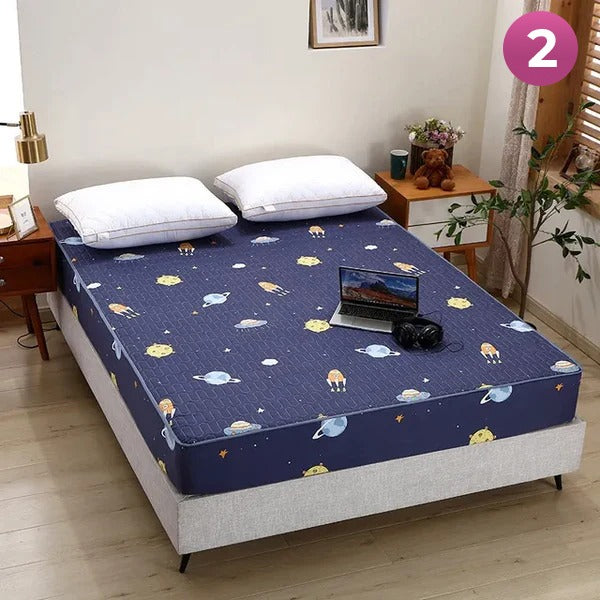 Fitted Size Mattress Bed Sheet with 2 Pillow Case, Printed Waterproof Mattress Protector Bed Sheet