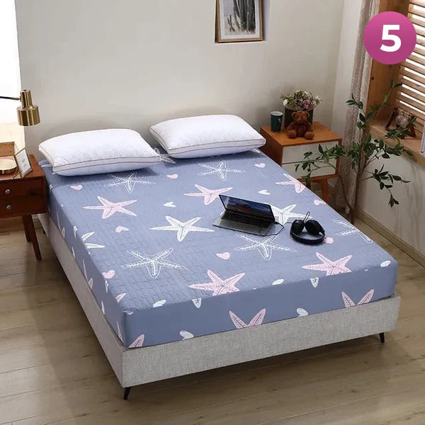 Fitted Size Mattress Bed Sheet with 2 Pillow Case, Printed Waterproof Mattress Protector Bed Sheet