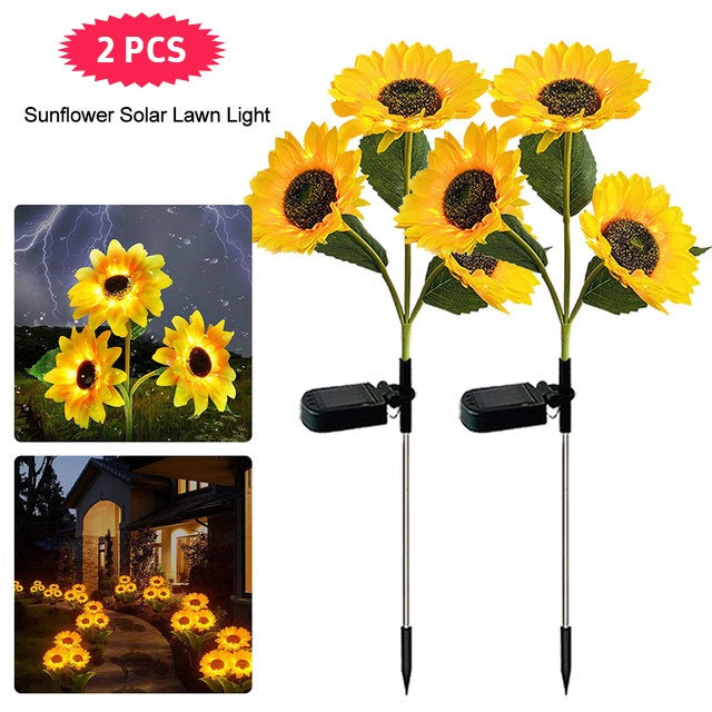 Solar Sunflowers Outside Garden Lawn Decor Light, IP65 Waterproof Solar Pathway Light [Pack Of 2 Pcs]