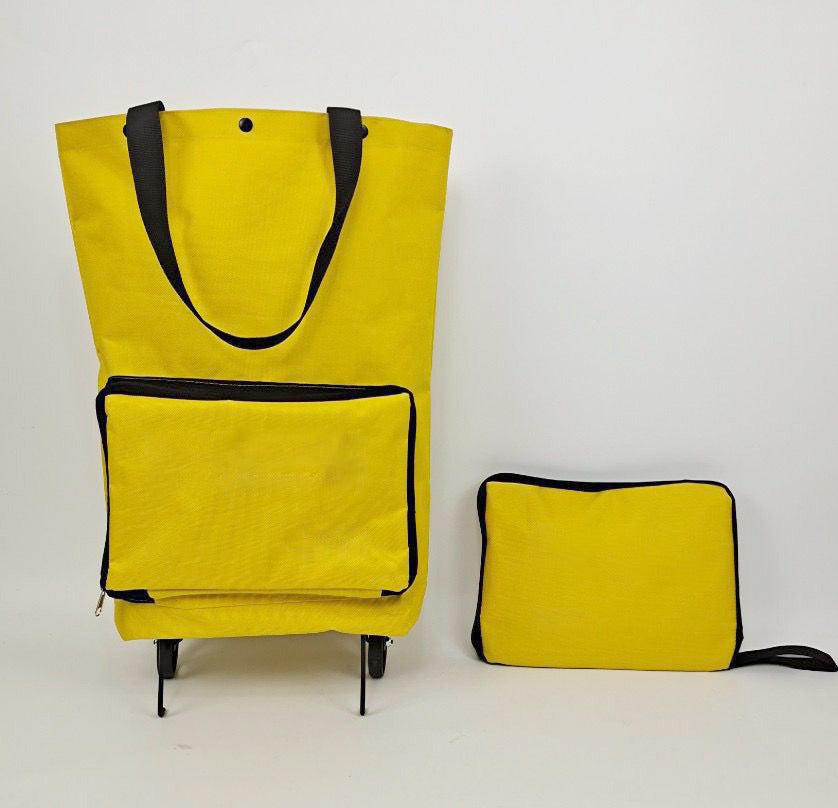  Foldable Shopping Cart Trolley Bag with Wheels in yellow color