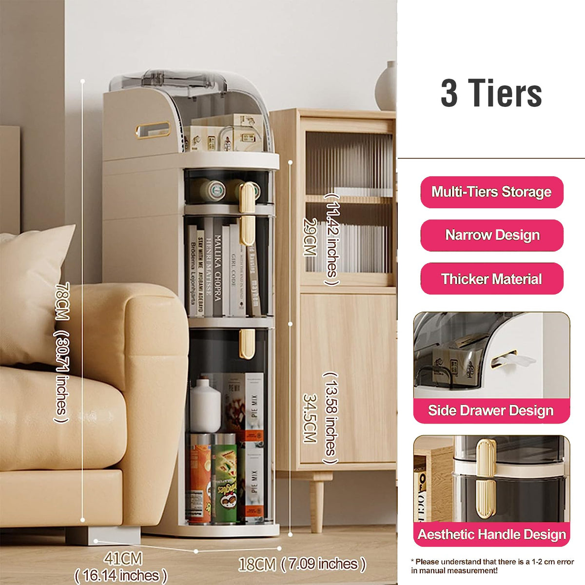 Narrow Slim Gap Tower Bathroom Floor Cabinet Organizer with multiple features