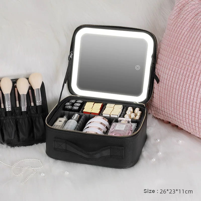 Portable Travel Makeup Cosmetic Organizer Bag with LED Mirror Portable Travel Makeup Cosmetic Organizer Bag with LED Mirror