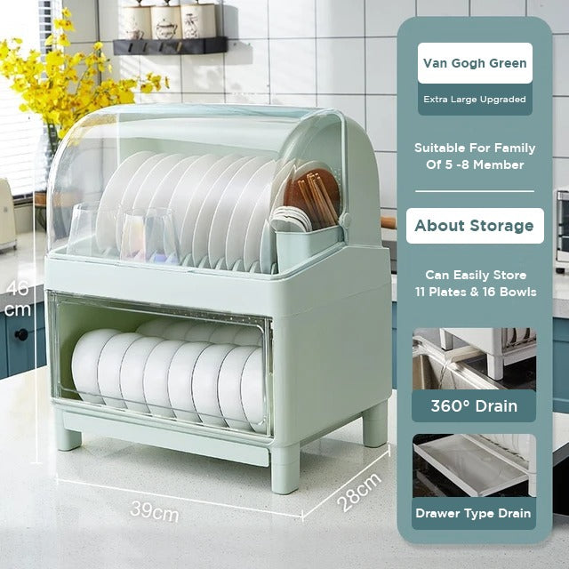Double-layer Dish Drain Tableware Storage Rack With its size in pista green color