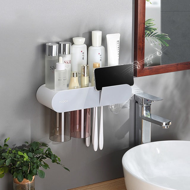 ECOCO Wall Mount Magnetic Adsorption Toothpaste Squeezer Toothbrush Holder with Cup ECOCO Wall Mount Magnetic Adsorption Toothpaste Squeezer Toothbrush Holder with Cup