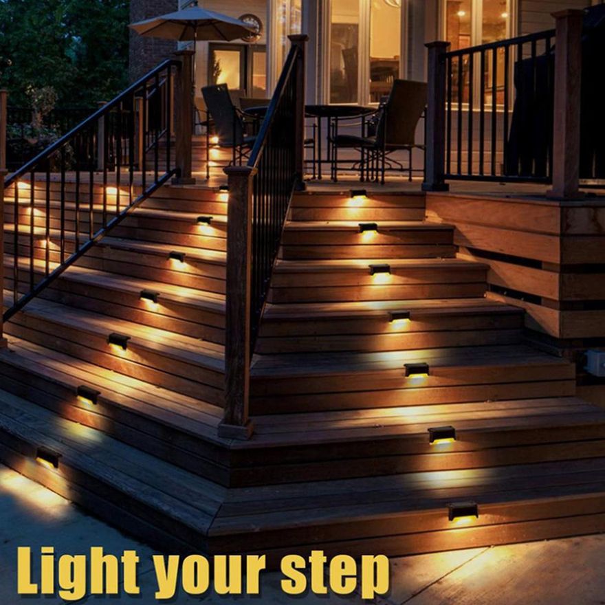 4 Pcs Solar LED Stair Case Lights, Deck Lights Outdoor Path Step Lamps