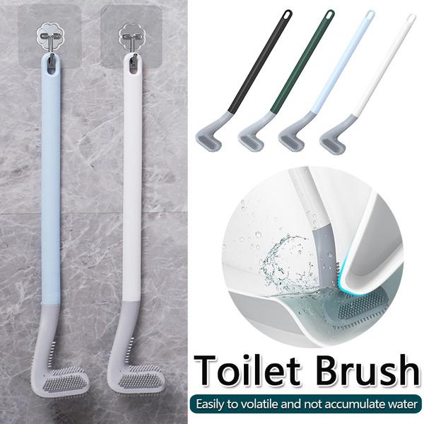 Long Handle Flexible Silicone Toilet Brush with Golf Head Toilet Cleaner Brush hanging on a hook