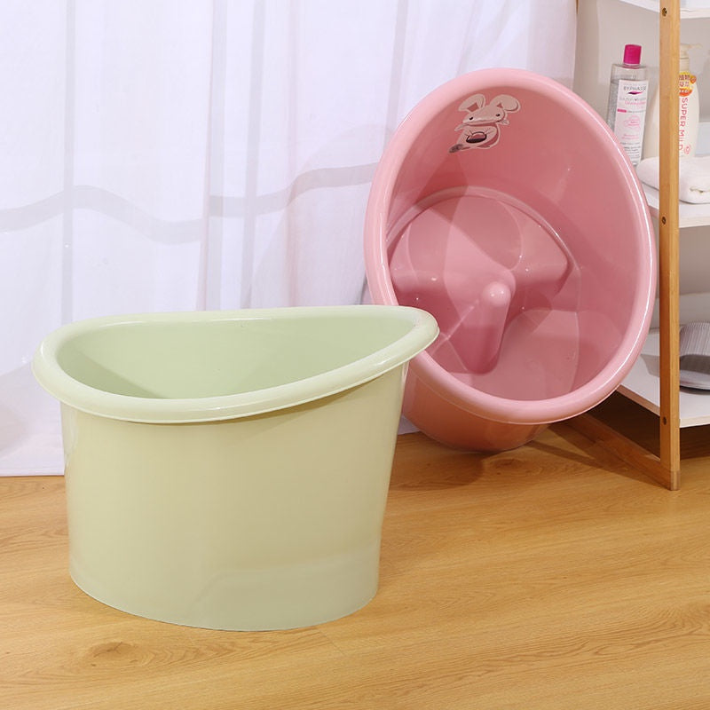 Space Saving Sit and Soak Bucket Baby Bath Tub with Seat  in two color placed on the floor
