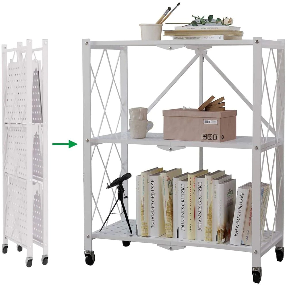 Multi Tier Foldable Storage Rack with Movable Wheel Multi Tier Foldable Storage Rack with Movable Wheel