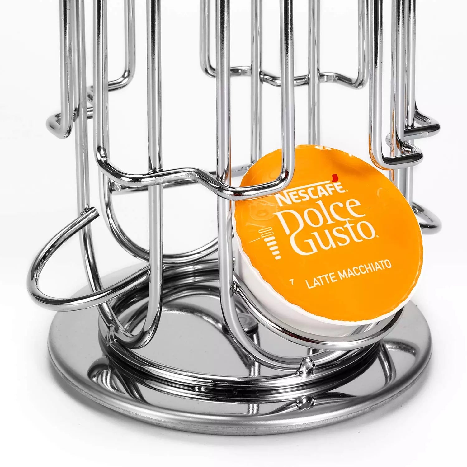 24 Coffee Pod Holder - Rotating Chrome Tower Storage Stand for Coffee Capsules
