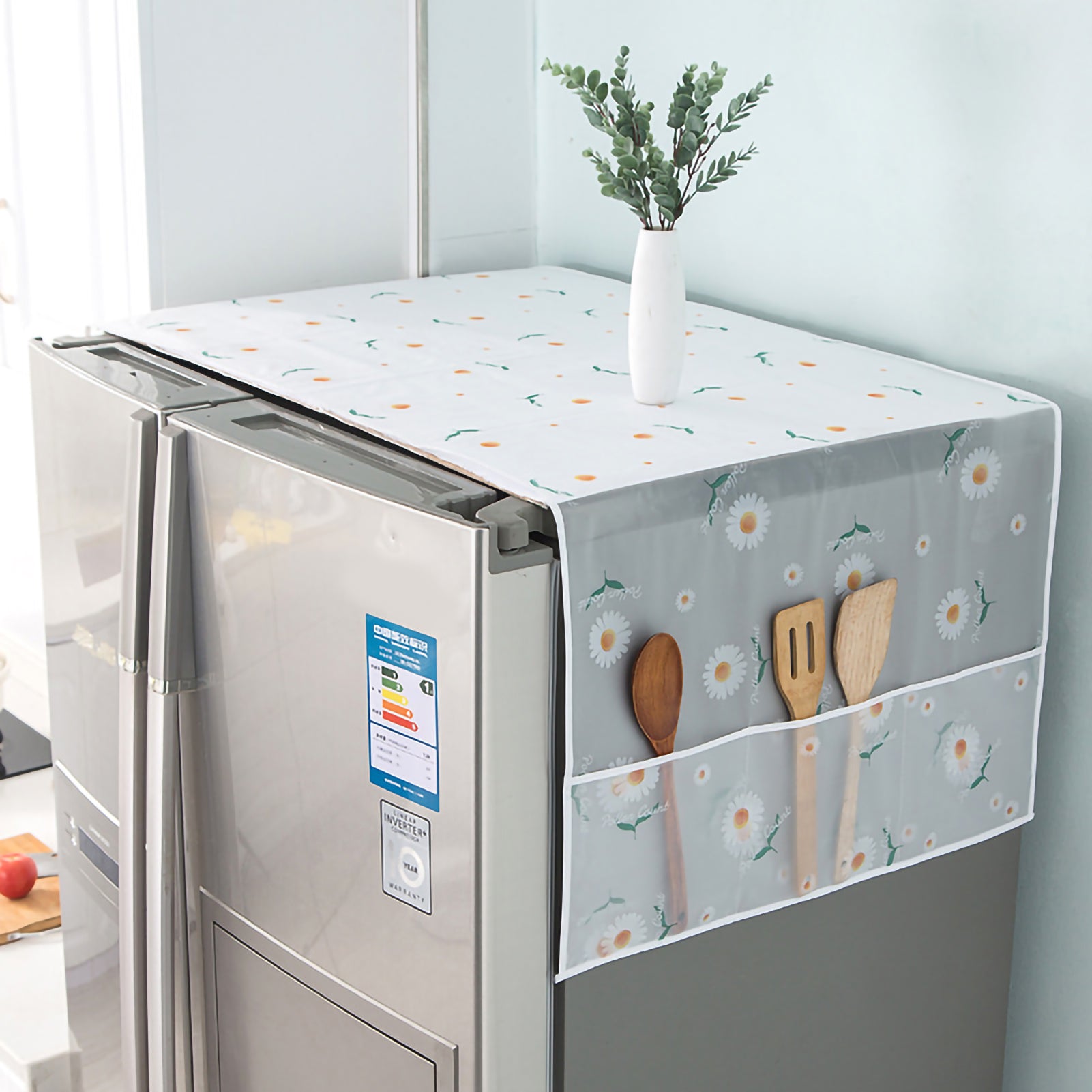 This image showcases a refrigerator's top cloth cover