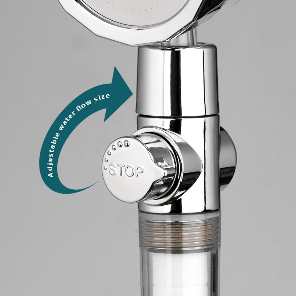 Close-up view of 360° Rotating Pressure Adjustable Shower Head with Water Filter with multiple features