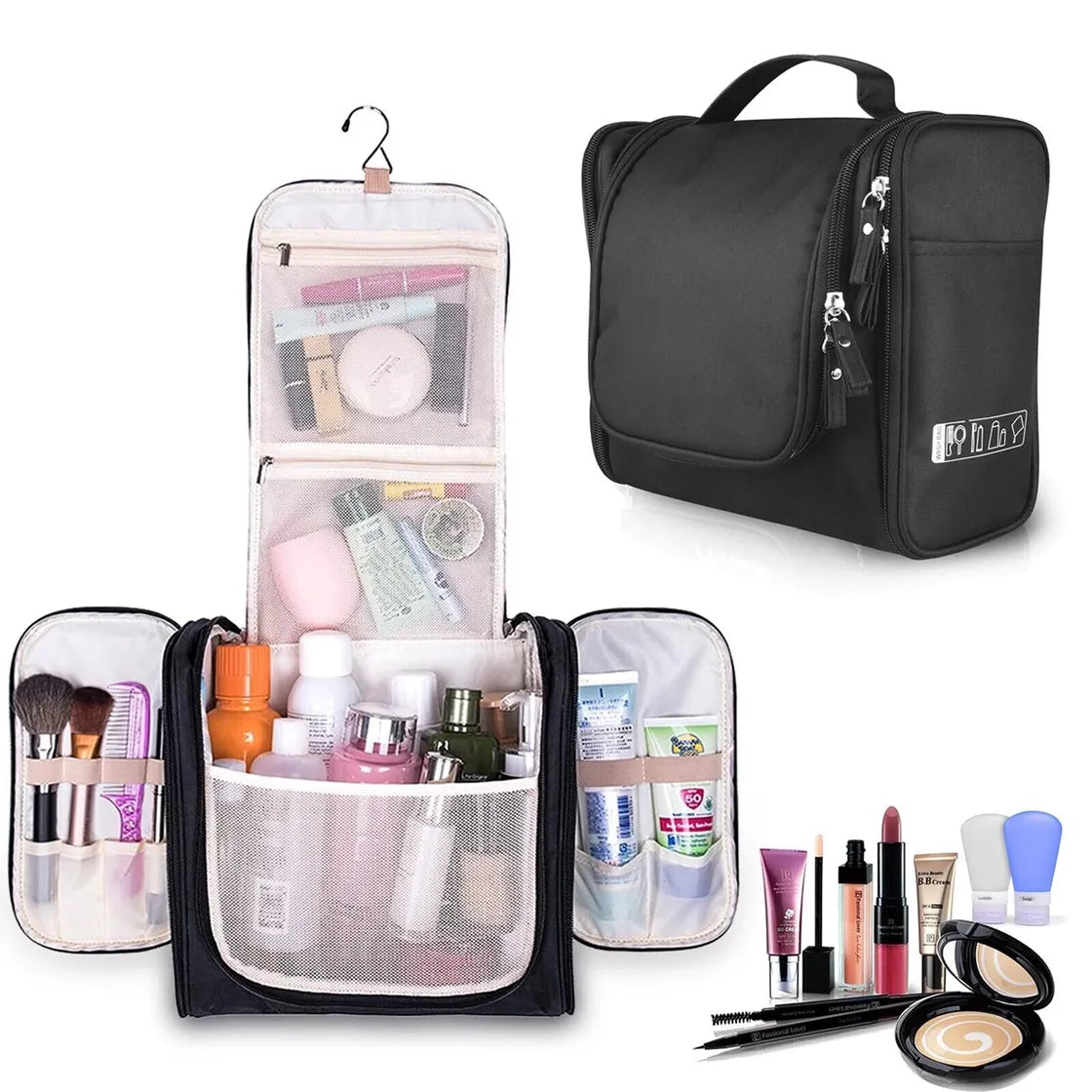 Travel Toiletry Wash Cosmetic Bag Makeup Storage Case in black color