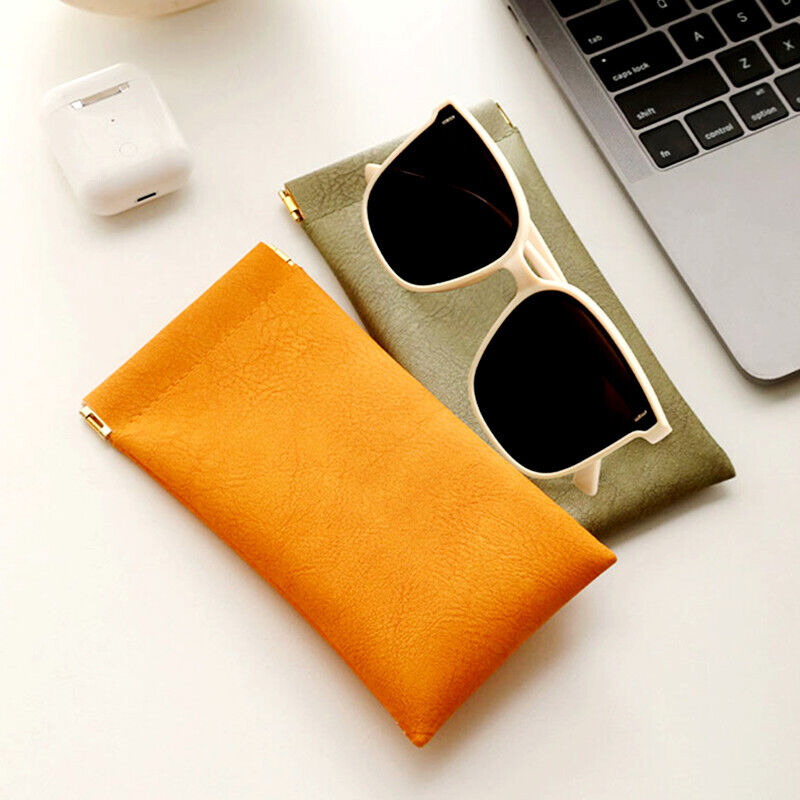 PU Leather Retro Mouth Automatic Closure Pouch, Eyewear Glasses Bag