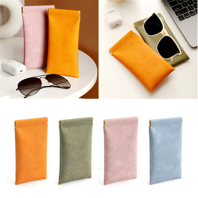 PU Leather Retro Mouth Automatic Closure Pouch, Eyewear Glasses Bag PU Leather Retro Mouth Automatic Closure Pouch, Eyewear Glasses Bag