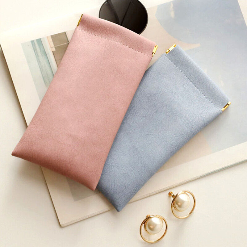 Combination Light blue and Pink PU Leather Retro Mouth Automatic Closure Pouch